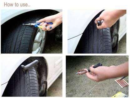 1513 Puncture Repair Kit Tubeless Tyre Full Set with Nose Pliers, Rubber Cement and Extra Strips for Cars, Bikes - SkyShopy 1513 Puncture Repair Kit Tubeless Tyre Full Set with Nose Pliers, Rubber Cement and Extra Strips for Cars, Bikes - SkyShopy